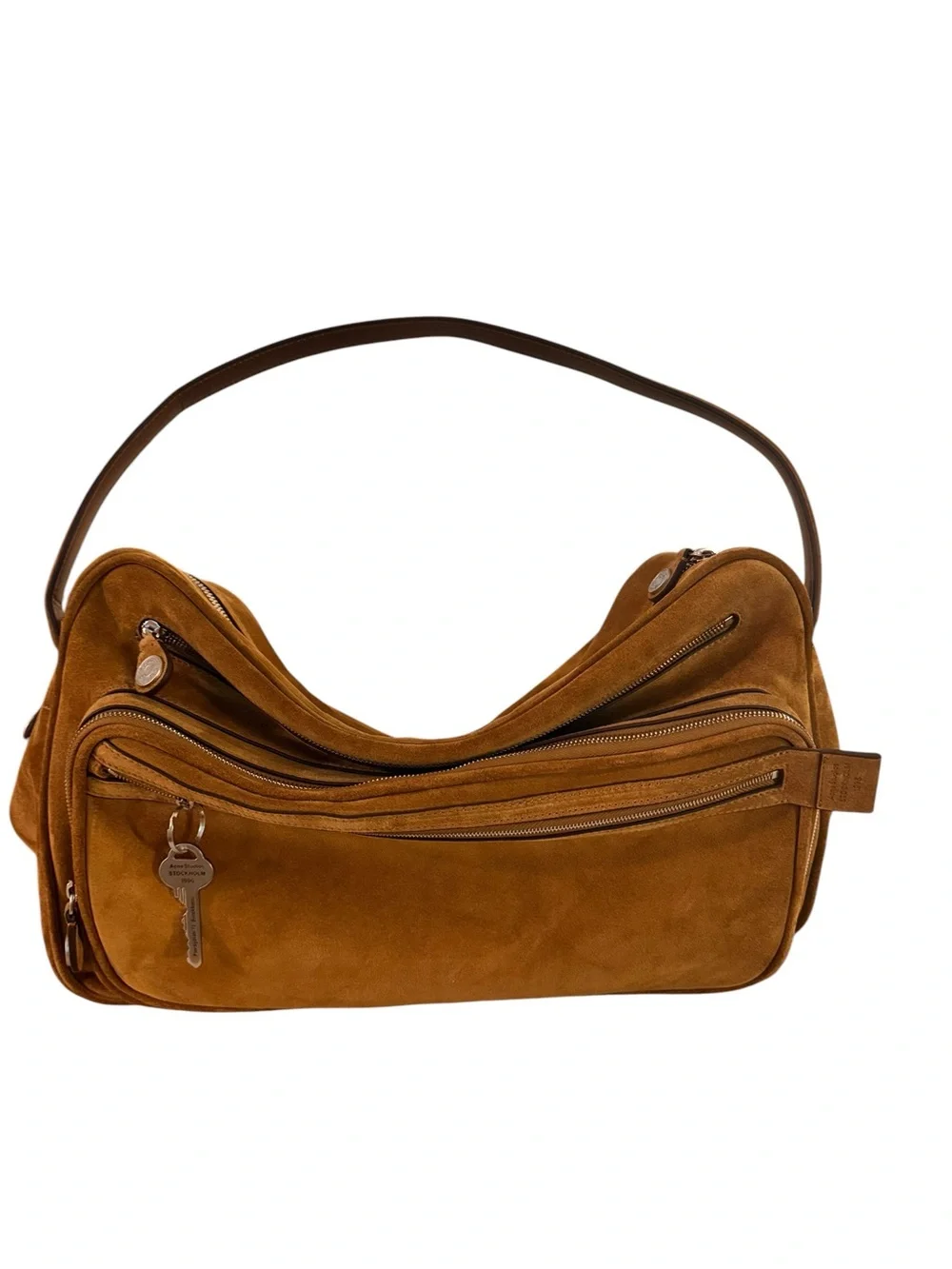 Acne Suede Messenger Bag in Warm Brown
